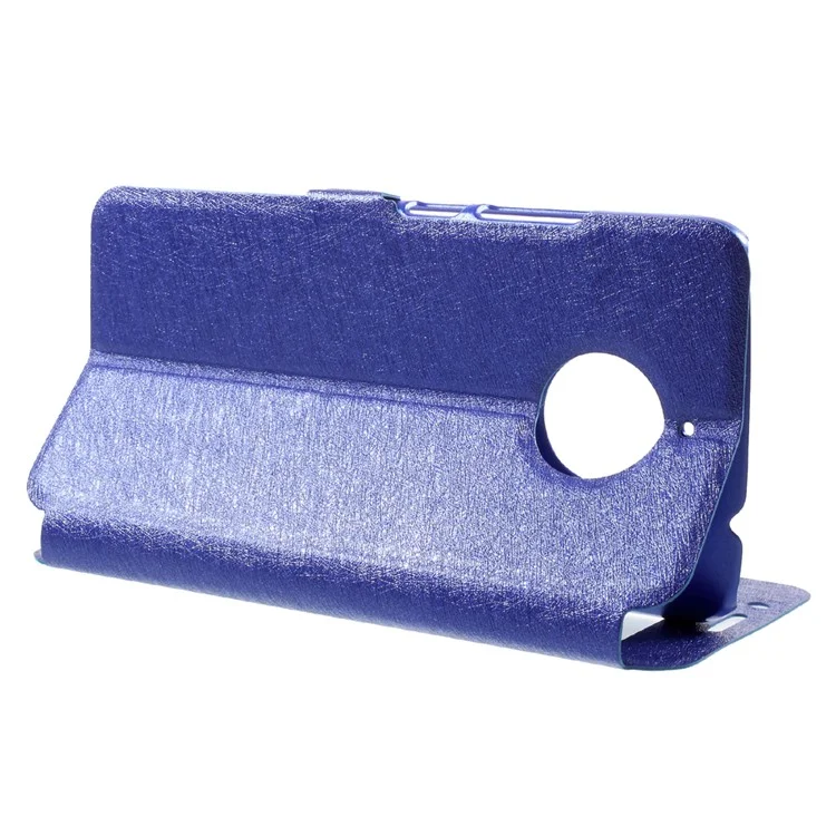 Silk Texture Dual Window Stand Leather Phone Case for Motorola Moto E4 Plus EU Version - Blue