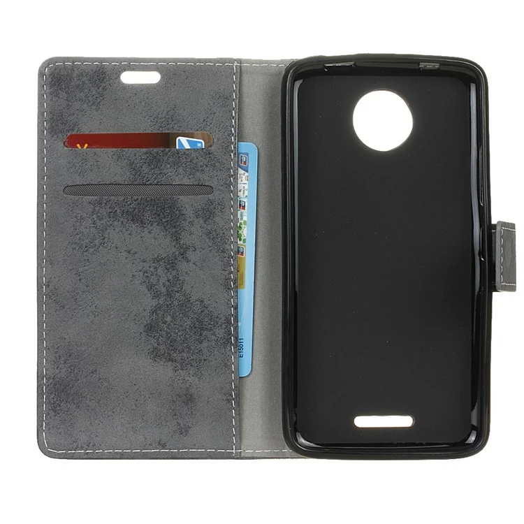 Vintage Style Wallet Leather Cell Phone Case for Motorola Moto C Plus - Grey