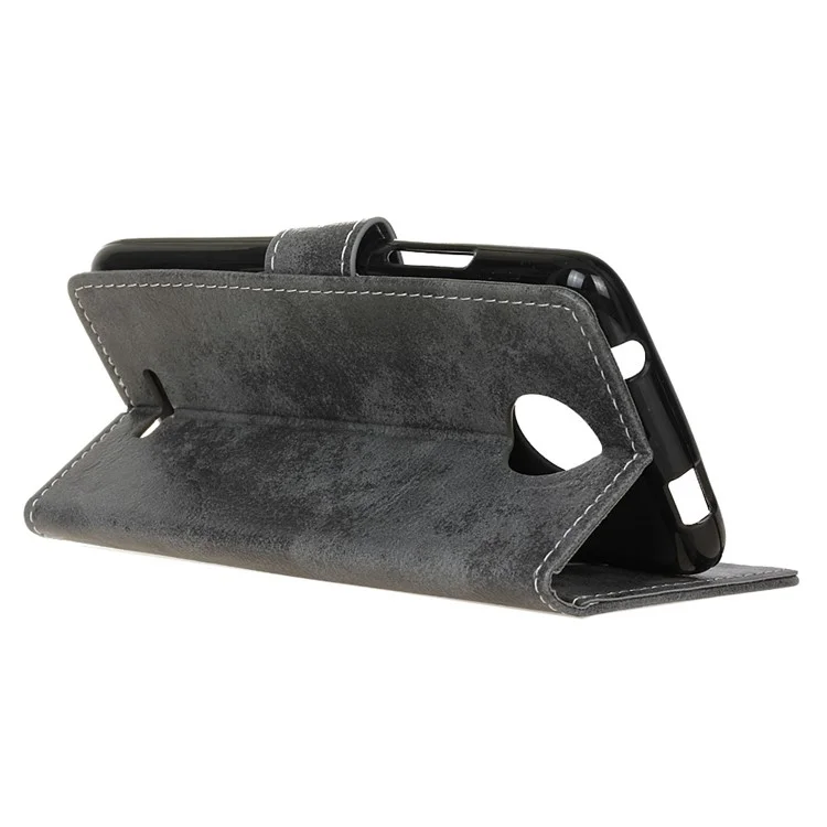 Vintage Style Wallet Leather Cell Phone Case for Motorola Moto C Plus - Grey