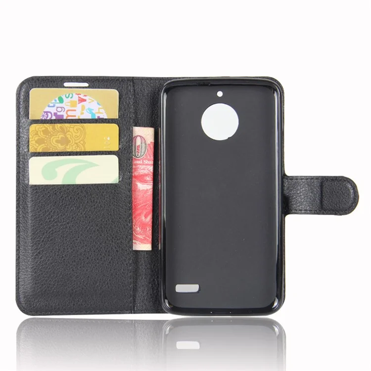For Motorola Moto E4 (EU Version) Litchi Skin Leather Stand Magnetic Phone Cover Case - Black