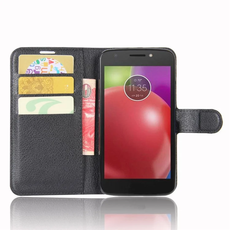 For Motorola Moto E4 (EU Version) Litchi Skin Leather Stand Magnetic Phone Cover Case - Black