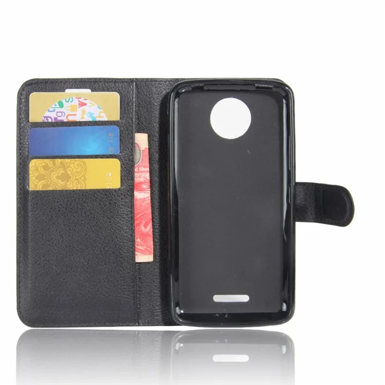 Litchi Texture PU Leather Wallet Stand Case for Motorola Moto C - Black