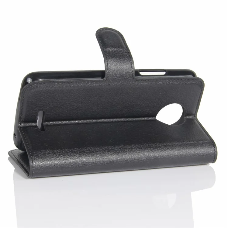 Litchi Texture PU Leather Wallet Stand Case for Motorola Moto C - Black