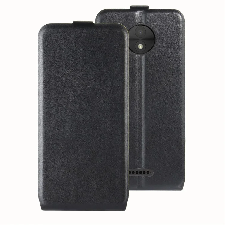 Crazy Horse Grain Leather Vertical Flip Shell Cover with Card Holder for Motorola Moto C Plus - Black