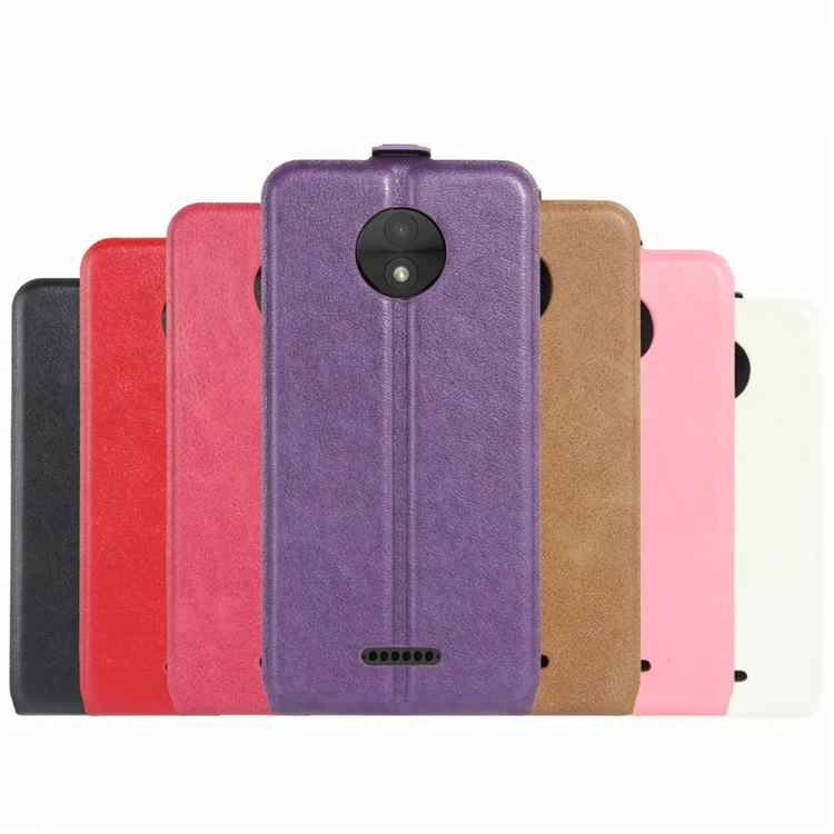 Crazy Horse Grain Leather Vertical Flip Shell Cover with Card Holder for Motorola Moto C Plus - Black