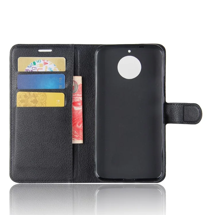 For Motorola MOTO G5S Plus Litchi Grain Wallet Leather Stand Mobile Phone Cover - Black
