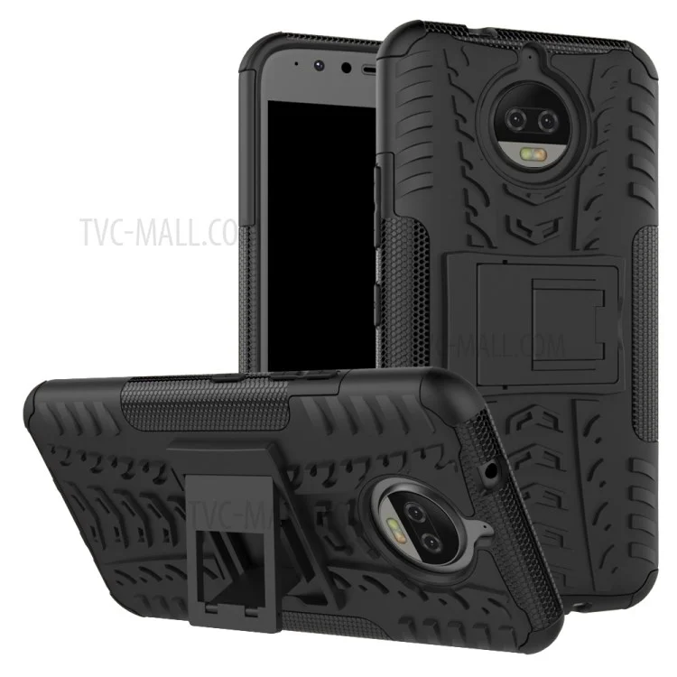 Patrón de Neumáticos 2-in-1 TPU + PC Hybrid Mobile Cover Con Kickstand Para Motorola Moto G5S Plus - Negro