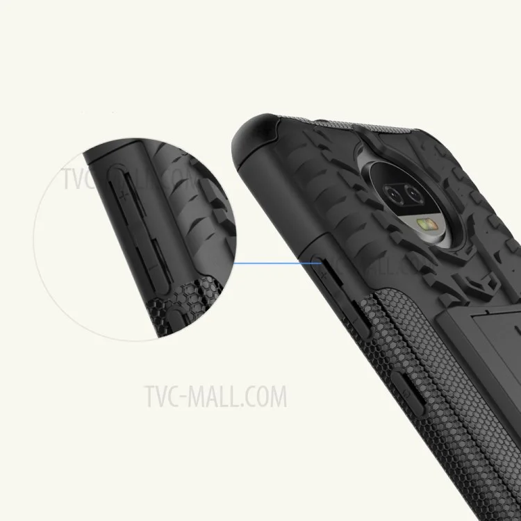 Reifenmuster 2-in-1 TPU + PC Hybrid Mobile Rückseite Mit Kickstand Für Motorola Moto G5S Plus - Schwarz