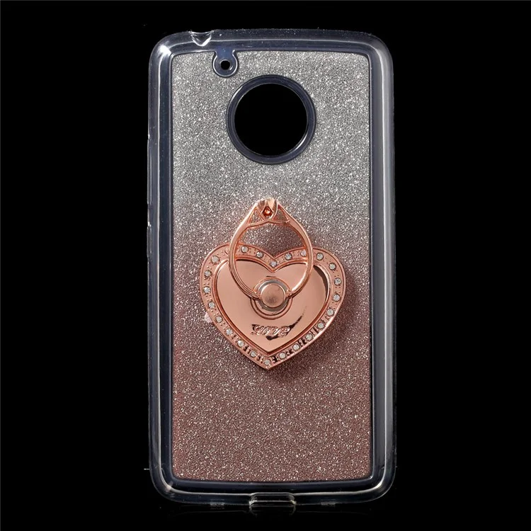 Glittery Powder TPU Shell with Ring Grip Kickstand for Motorola Moto G5 - Rose Gold