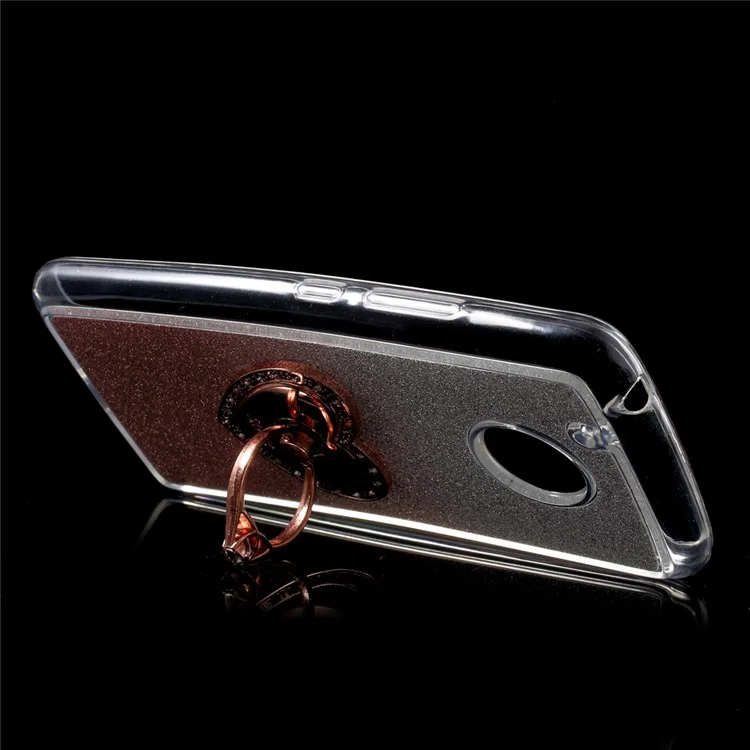 Glittery Powder TPU Shell with Ring Grip Kickstand for Motorola Moto G5 - Rose Gold