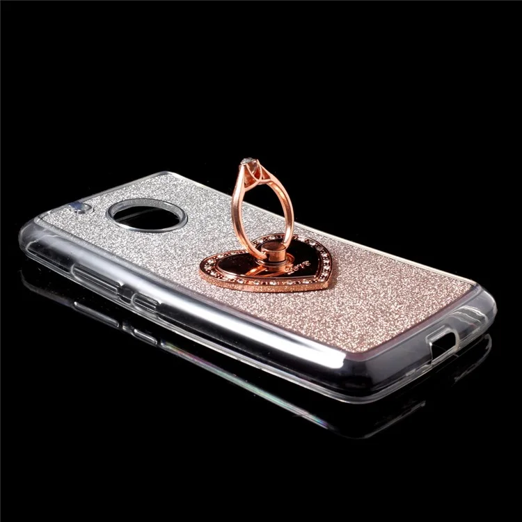 Glittery Powder TPU Shell with Ring Grip Kickstand for Motorola Moto G5 - Rose Gold