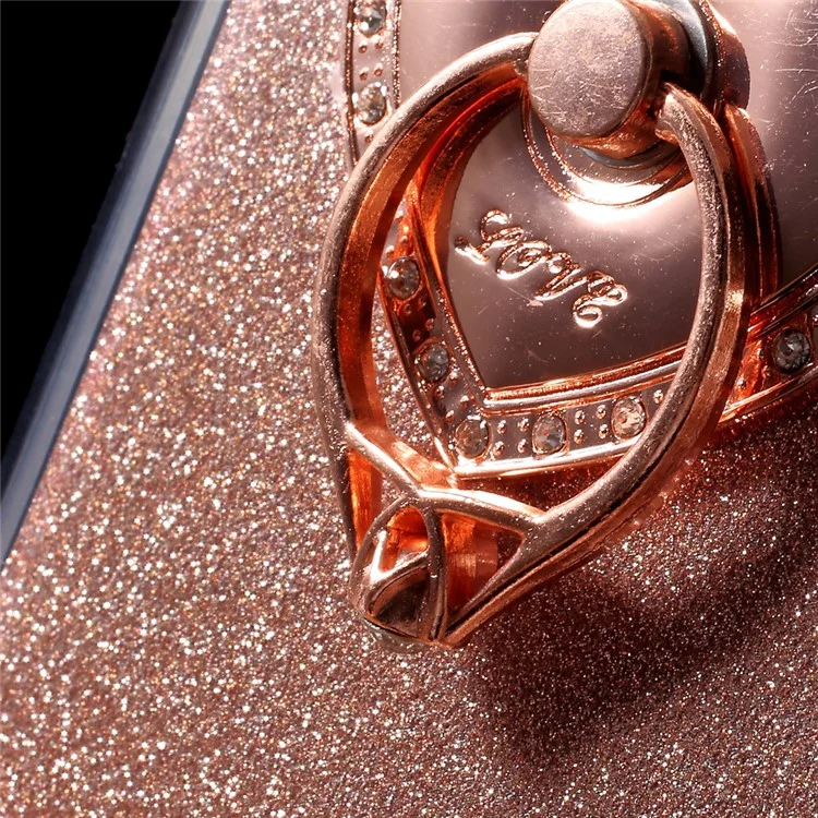 Glittery Powder TPU Shell with Ring Grip Kickstand for Motorola Moto G5 - Rose Gold