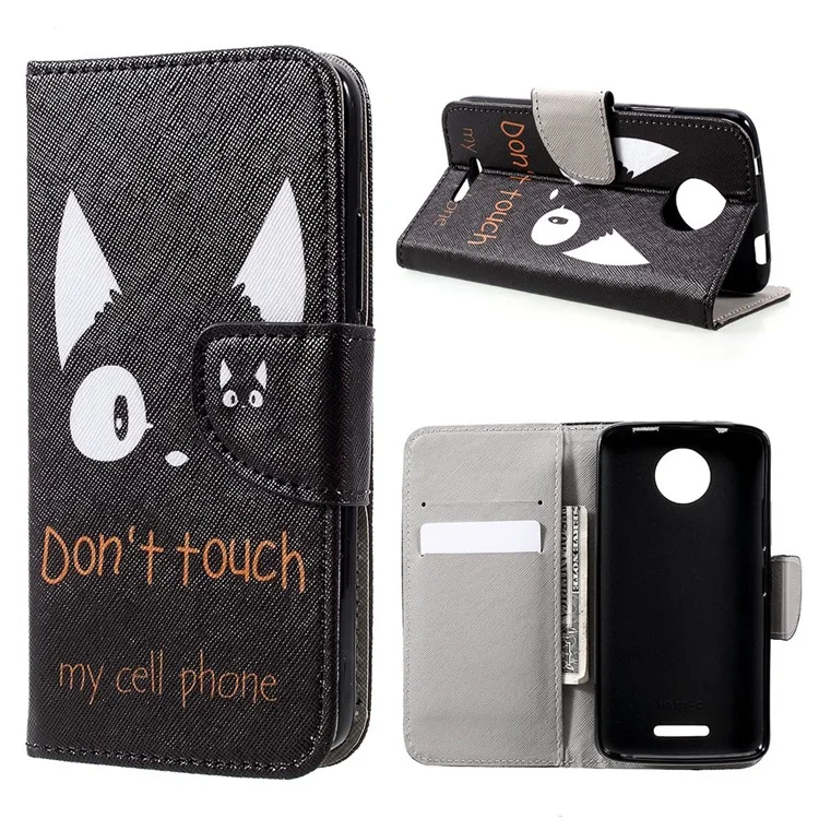 Pattern Printing Wallet Leather Stand Case for Motorola Moto C - Do Not Touch My Cell Phone