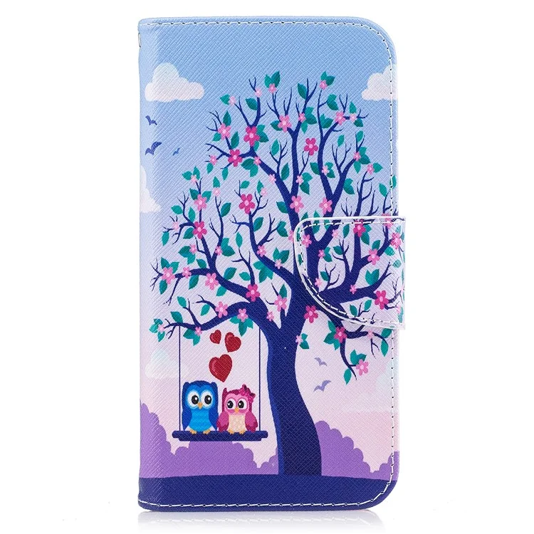 Pattern Printing PU Leather Wallet Stand Phone Case for Motorola Moto G5S - Two Swinging Owls