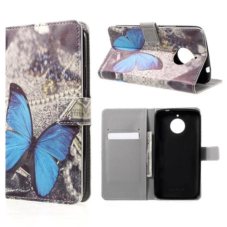 Patterned PU Leather Wallet Stand Protective Phone Shell for Motorola Moto E4 Plus EU Version - Butterfly