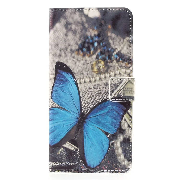 Patterned PU Leather Wallet Stand Protective Phone Shell for Motorola Moto E4 Plus EU Version - Butterfly