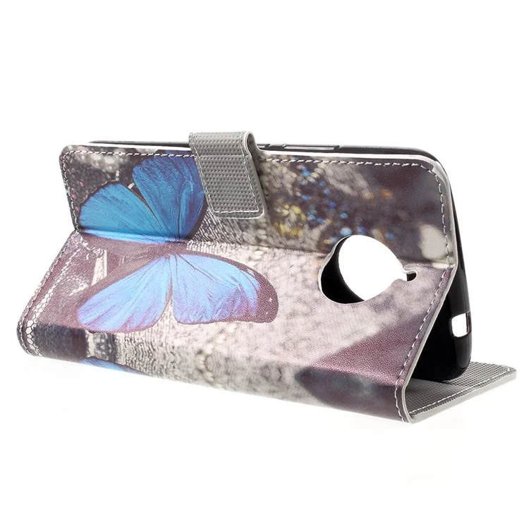 Patterned PU Leather Wallet Stand Protective Phone Shell for Motorola Moto E4 Plus EU Version - Butterfly