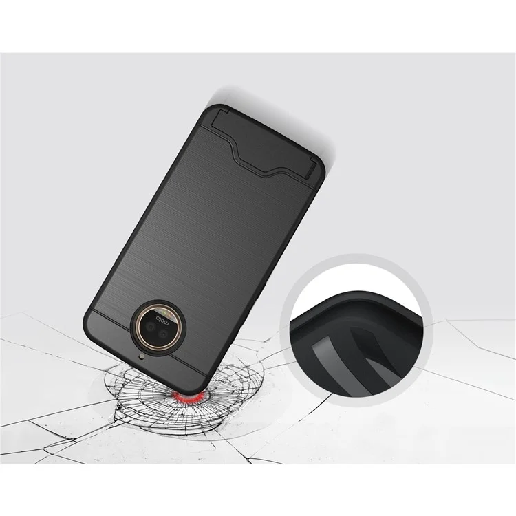 For Motorola MOTO G5S Plus Brushed PC TPU Hybrid Case with Card Slot & Kickstand  - Black