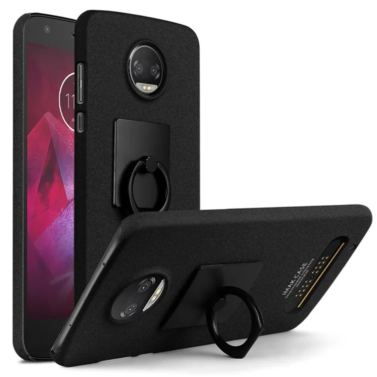 IMAK Matte Hard PC Cover Case with Ring Kickstand + Screen Protector for Motorola Moto Z2 Play - Black