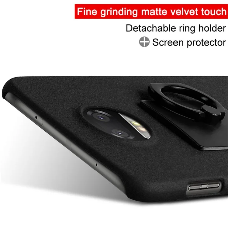 IMAK Matte Hard PC Cover Case with Ring Kickstand + Screen Protector for Motorola Moto Z2 Play - Black