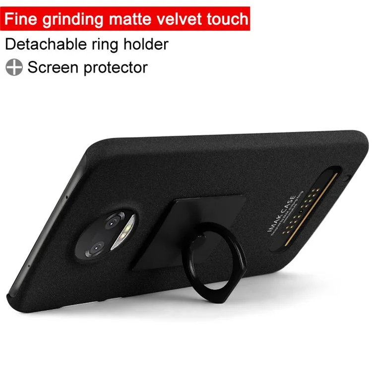 IMAK Matte Hard PC Cover Case with Ring Kickstand + Screen Protector for Motorola Moto Z2 Play - Black