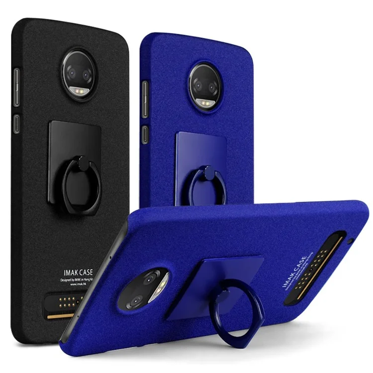 IMAK Matte Hard PC Cover Case with Ring Kickstand + Screen Protector for Motorola Moto Z2 Play - Black