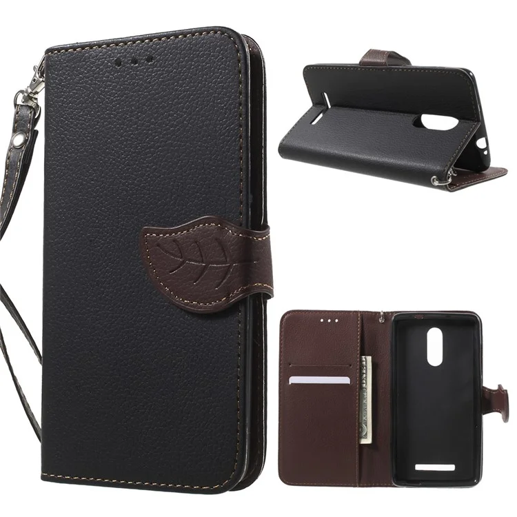 Leaf Shape Magnetic Flap Leather Wallet Case for Xiaomi Redmi Note 3 - Black