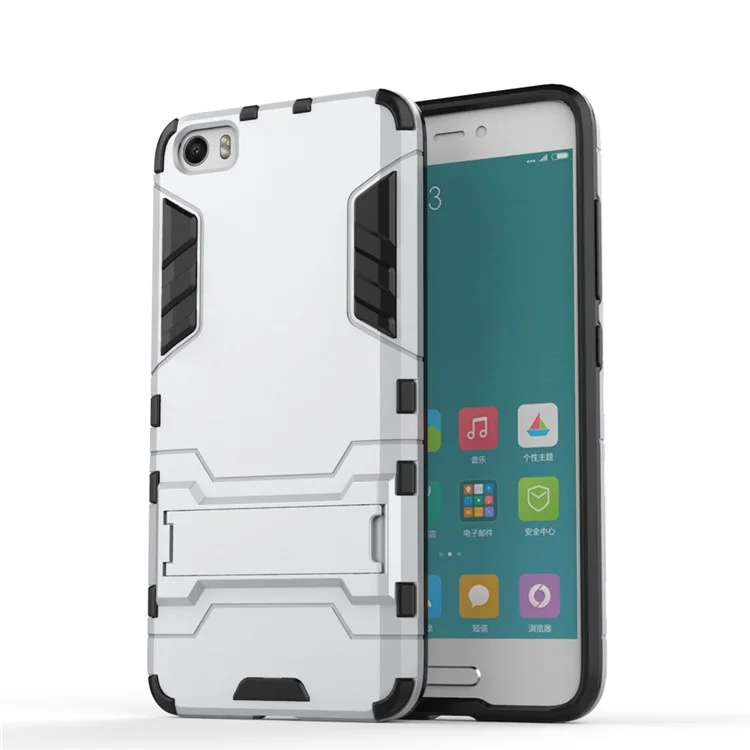 Hybrid PC and TPU Case for Xiaomi Mi 5 with Kickstand - Silver
