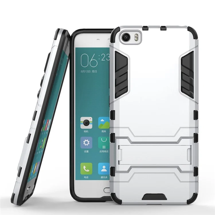 Hybrid PC and TPU Case for Xiaomi Mi 5 with Kickstand - Silver