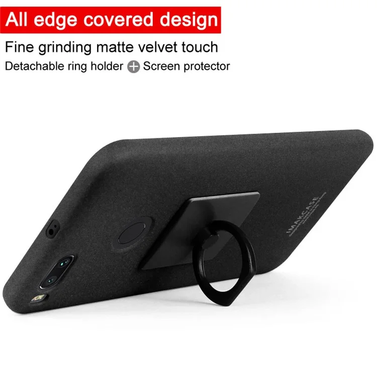 IMAK Kickstand Ring Holder Matte Hard PC Phone Case with Screen Protector for Xiaomi Mi A1 / 5X - Black