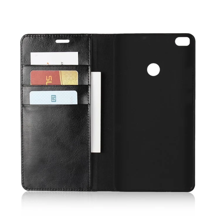 Crazy Horse Genuine Leather Magnetic Wallet Case for Xiaomi Mi Max 2 - Black