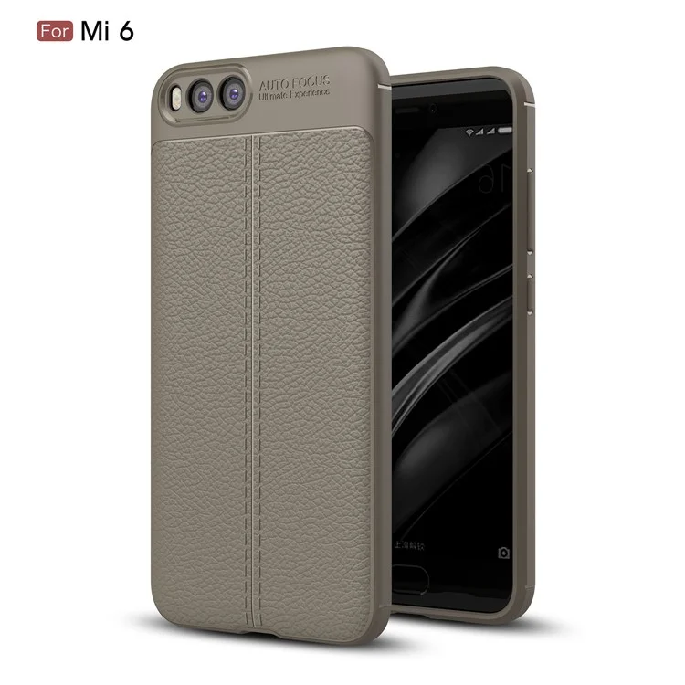 Litchi Skin PU Leather Coated Soft TPU Phone Case for Xiaomi Mi 6 - Grey
