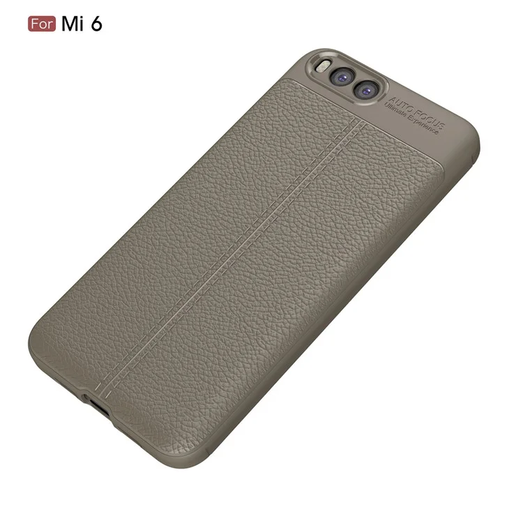 Litchi Skin PU Leather Coated Soft TPU Phone Case for Xiaomi Mi 6 - Grey