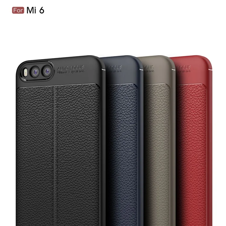 Litchi Skin PU Leather Coated Soft TPU Phone Case for Xiaomi Mi 6 - Grey