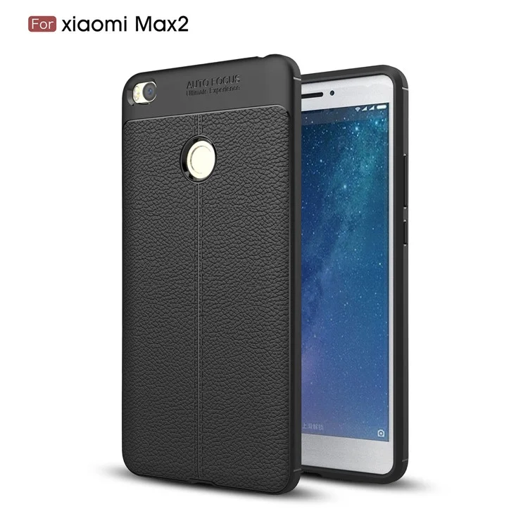 Litchi Skin Anti-fingerprint PU Leather Coated TPU Soft Case for Xiaomi Mi Max 2 - Black