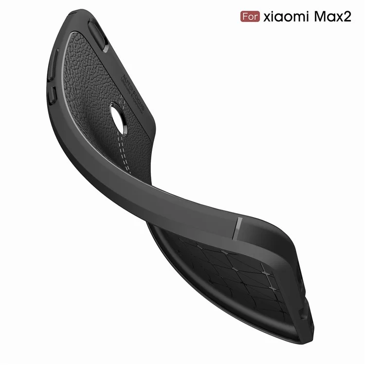 Litchi Skin Anti-fingerprint PU Leather Coated TPU Soft Case for Xiaomi Mi Max 2 - Black
