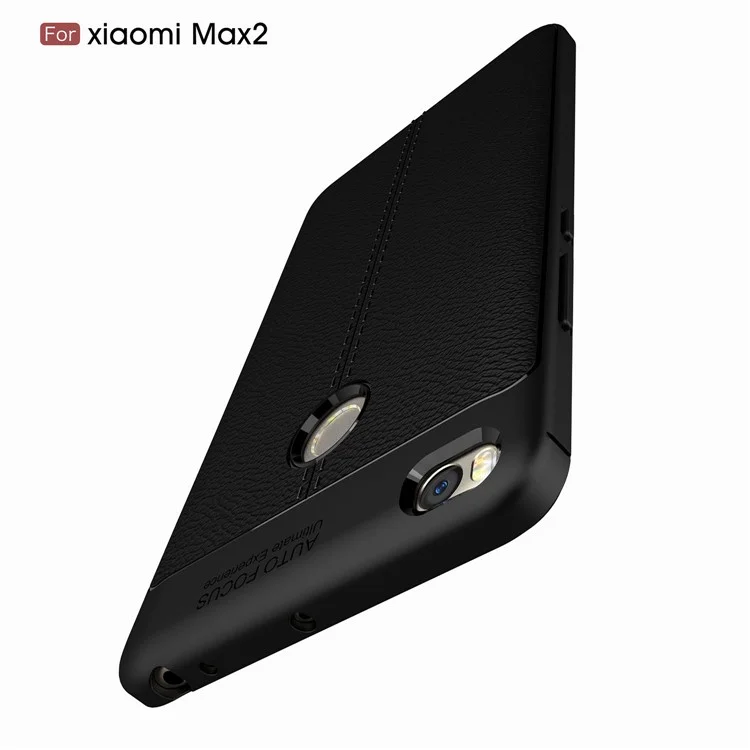 Litchi Skin Anti-fingerprint PU Leather Coated TPU Soft Case for Xiaomi Mi Max 2 - Black