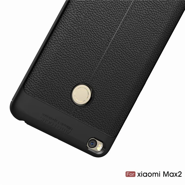 Litchi Skin Anti-fingerprint PU Leather Coated TPU Soft Case for Xiaomi Mi Max 2 - Black