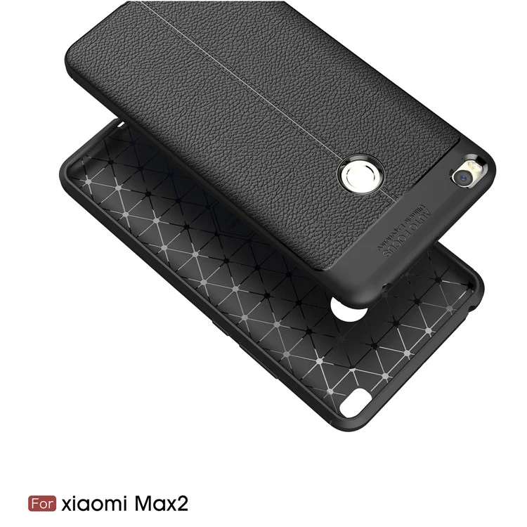 Litchi Skin Anti-fingerprint PU Leather Coated TPU Soft Case for Xiaomi Mi Max 2 - Black