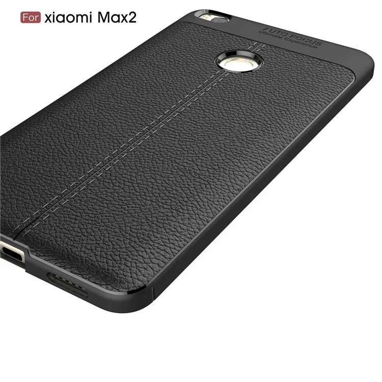 Litchi Skin Anti-fingerprint PU Leather Coated TPU Soft Case for Xiaomi Mi Max 2 - Black