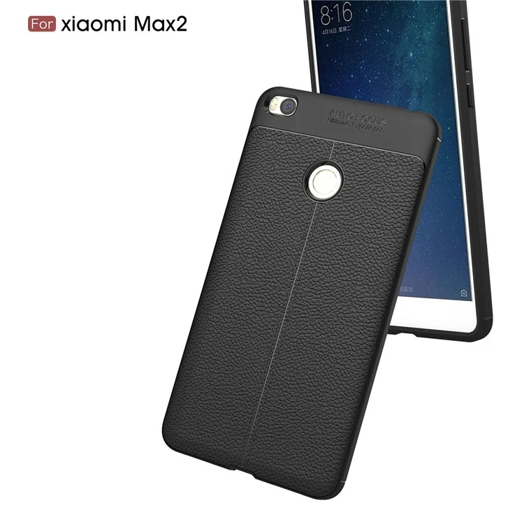 Litchi Skin Anti-fingerprint PU Leather Coated TPU Soft Case for Xiaomi Mi Max 2 - Black