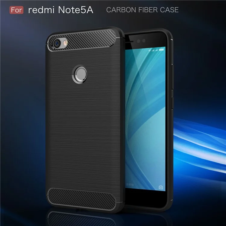 Carbon Fiber Texture Brushed TPU Phone Case for Xiaomi Redmi Note 5A Prime / Redmi Y1 (India) - Black