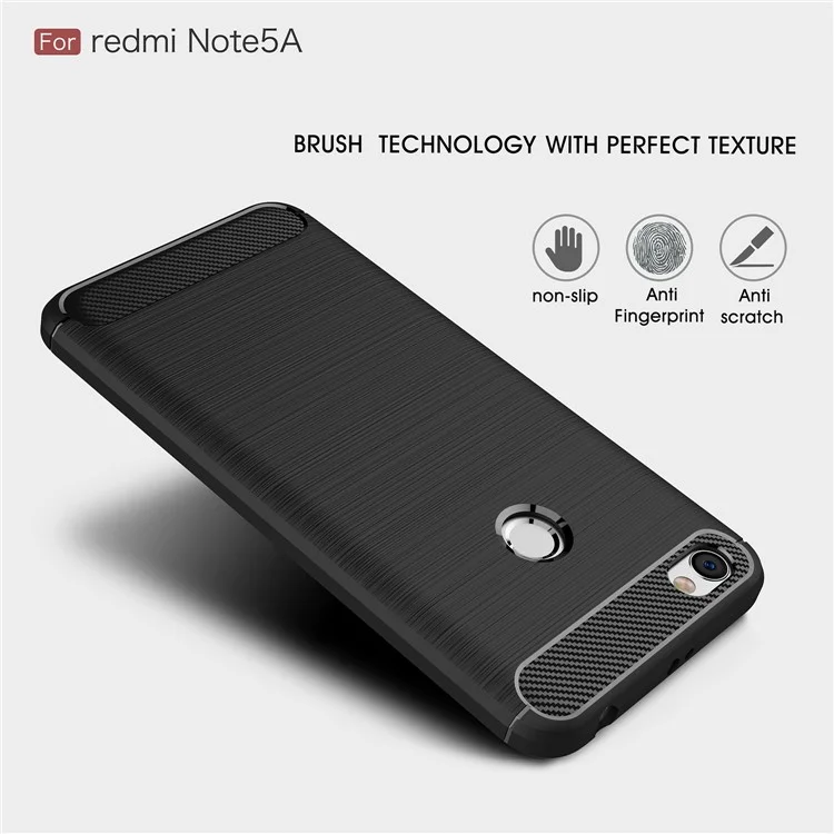Carbon Fiber Texture Brushed TPU Phone Case for Xiaomi Redmi Note 5A Prime / Redmi Y1 (India) - Black