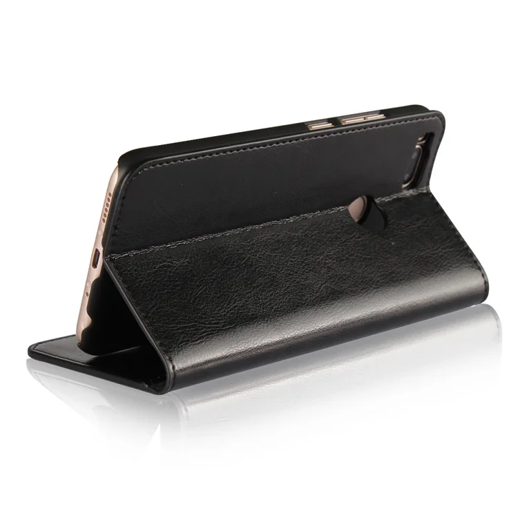 For Xiaomi Mi 5X Crazy Horse Genuine Leather Wallet Case with Stand - Black