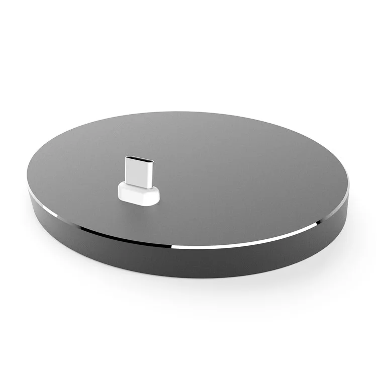 Aluminum Alloy Round Shape Type-C USB Charger Pad for Samsung HTC - Black