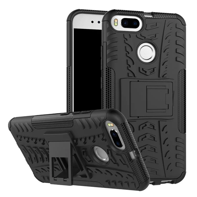 Tyre Pattern PC + TPU Hybrid Case with Kickstand for Xiaomi Mi A1 / 5X - Black