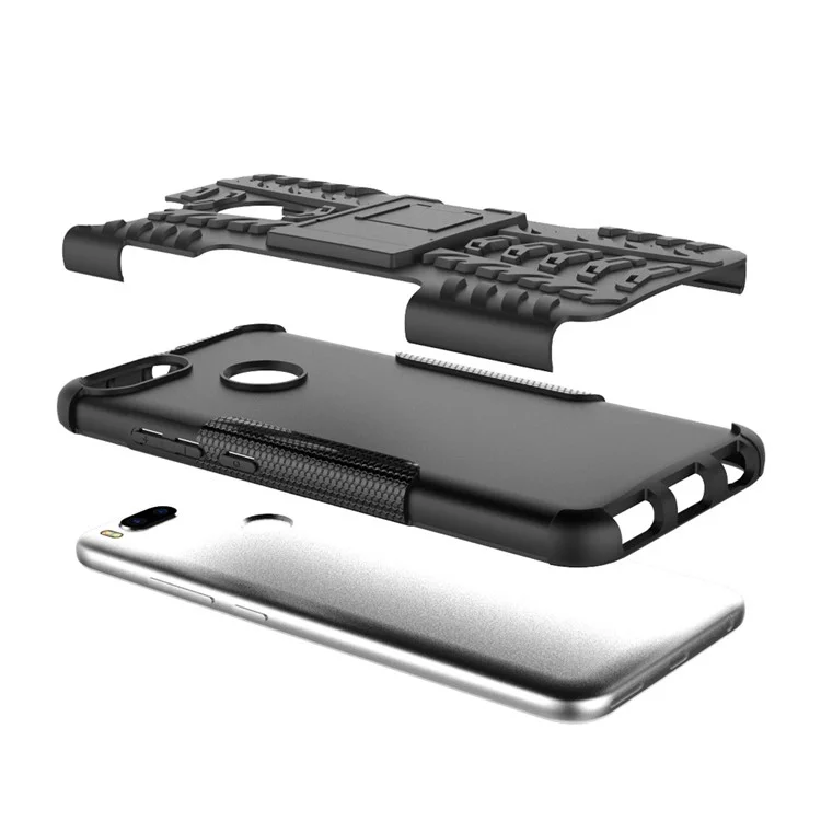 Tyre Pattern PC + TPU Hybrid Case with Kickstand for Xiaomi Mi A1 / 5X - Black