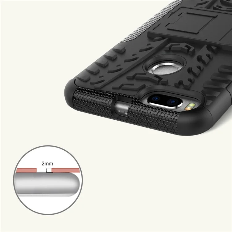Tyre Pattern PC + TPU Hybrid Case with Kickstand for Xiaomi Mi A1 / 5X - Black