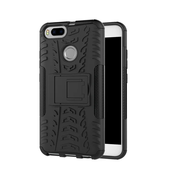 Tyre Pattern PC + TPU Hybrid Case with Kickstand for Xiaomi Mi A1 / 5X - Black