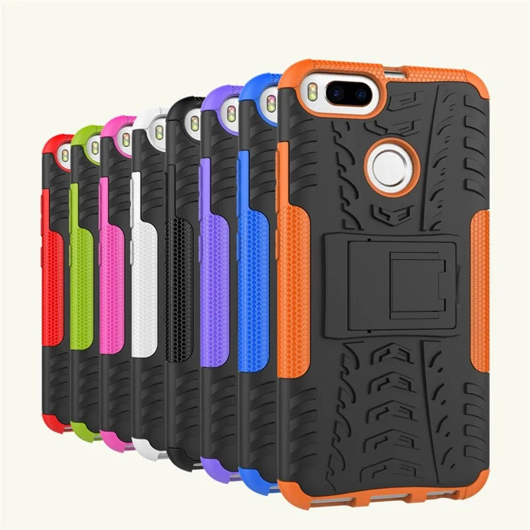 Tyre Pattern PC + TPU Hybrid Case with Kickstand for Xiaomi Mi A1 / 5X - Black